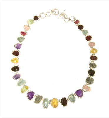 Lot 107 - A sterling silver rough (uncut) assorted gemstone necklace