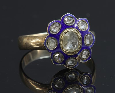 Lot 18 - A rose cut diamond and enamel cluster