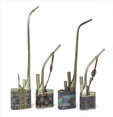 Lot 49 - A collection of four Chinese cloisonné water pipes