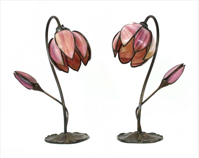 Lot 262 - A pair of small Tiffany style table lamps