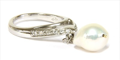 Lot 113 - A white gold cultured baroque pearl and diamond ring