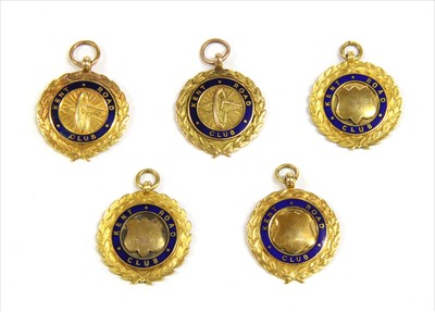 Lot 46 - Five 9ct gold enamelled Kent Road Club cycling medals