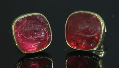 Lot 178 - A pair of 18ct gold single stone tourmaline earrings