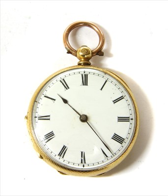 Lot 172 - A gold key wound open-faced fob watch
