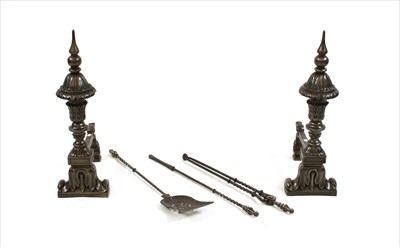 Lot 535 - A pair of steel andirons