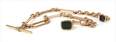 Lot 180 - A 9ct rose gold fetter link double Albert chain