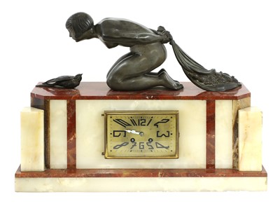 Lot 377 - An Art Deco alabaster-mounted clock