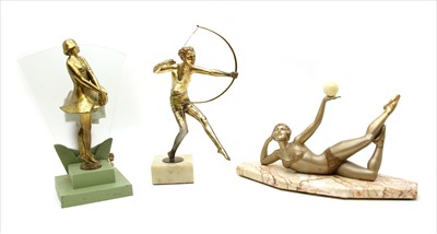 Lot 376 - An Art Deco silvered spelter table lamp