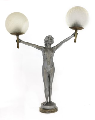 Lot 323 - An Art Deco spelter table lamp