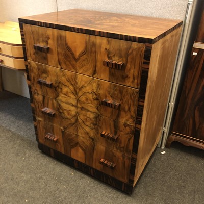 Lot 314 - An Art Deco walnut and calamander veneered chest