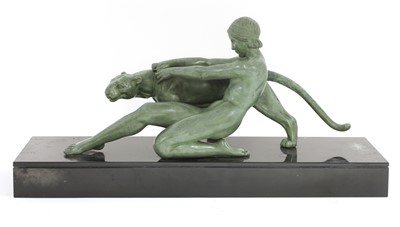 Lot 398 - An Art Deco patinated spelter group
