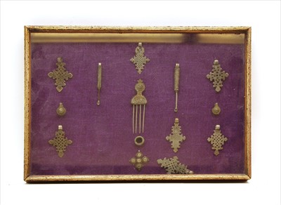 Lot 132A - A cased group of antique silver metal