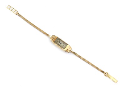 Lot 132 - A ladies' 9ct gold Art Deco LeCoultre 'Duoplan' rear wind mechanical strap watch
