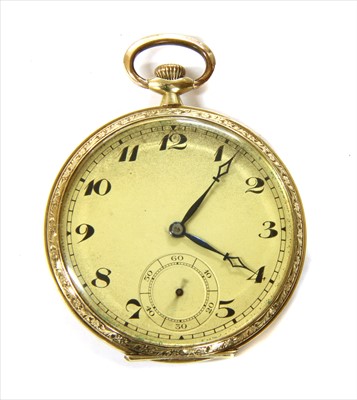 Lot 182 - An Art Deco 14ct gold Alpina open faced pocket watch