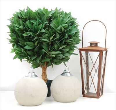 Lot 1243 - A pair of spherical ceramic oil lamps