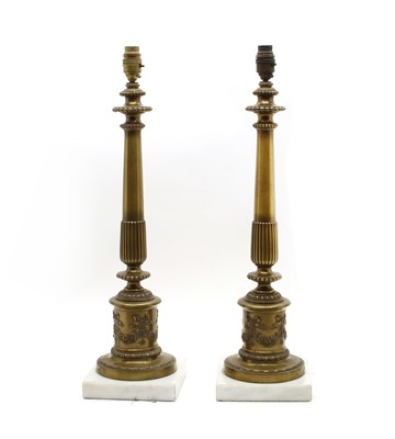 Lot 294 - A pair of brass classical column table lamps