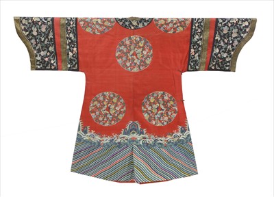 Lot 100 - A Chinese embroidered kesi red robe