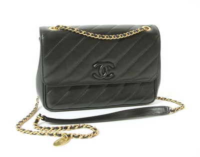 Lot 410 - A Chanel black chevron flap bag