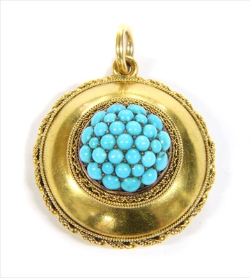 Lot 78 - A Victorian gold turquoise bombé pendant