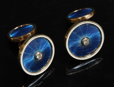 Lot 175 - A pair of Continental diamond and enamel swivel link cufflinks