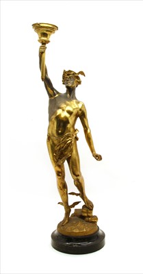 Lot 211 - A bronzed figural table lamp depicting Hermes