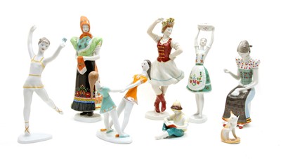 Lot 388 - A collection of Hungarian Hollohaza porcelain figures
