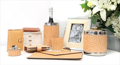 Lot 1196 - A collection of ostrich leather covered luxury items