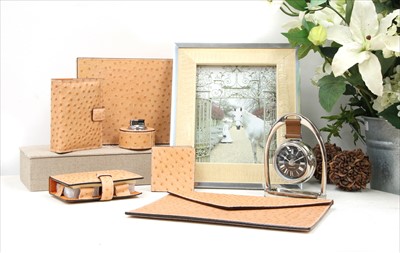 Lot 1194 - A collection of ostrich leather covered luxury items