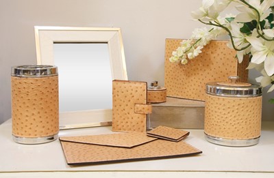 Lot 1192 - A collection of ostrich skin covered luxury items