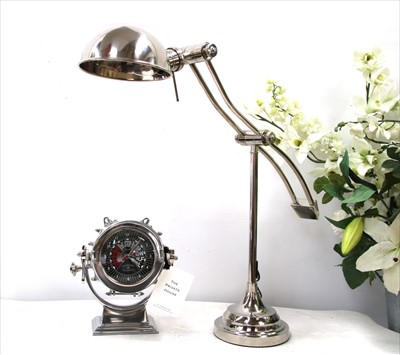 Lot 1231 - A polished chromium angle poise desk light, and 'Nautical Binnacle' clock