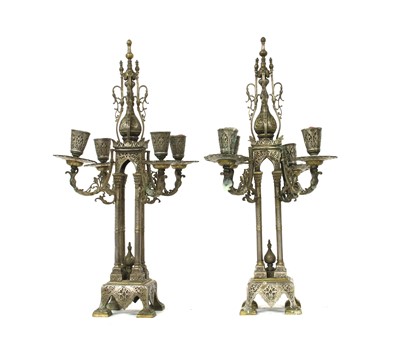Lot 213 - A pair of Ottoman empire candalabra
