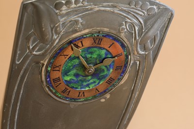 Lot 197 - A Tudric pewter and enamel clock, designed by Archibald Knox for Liberty & Co.