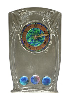 Lot 197 - A Tudric pewter and enamel clock, designed by Archibald Knox for Liberty & Co.
