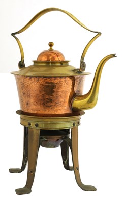 Lot 160 - A Birmingham Guild of Handicraft copper and brass kettle on stand