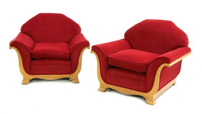 Lot 50 - A pair of Art Deco upholstered bird's-eye maple armchairs