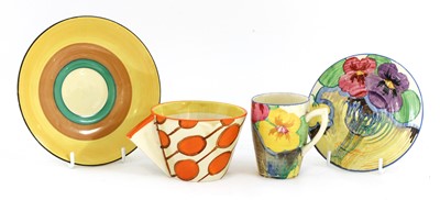 Lot 373 - A Clarice Cliff 'Umbrellas and Rain' pattern teacup and saucer