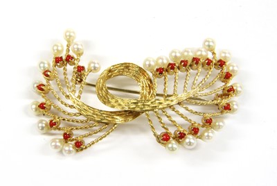 Lot 40 - An Italian gold pearl spray brooch, c.1950