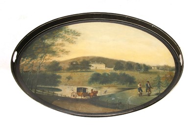 Lot 153 - A Regency painted toleware galleried tray