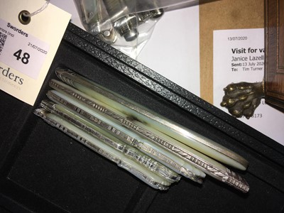 Lot 48 - Five silver and mother-of-pearl folding fruit knives