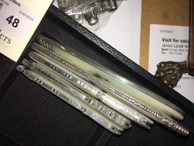 Lot 48 - Five silver and mother-of-pearl folding fruit knives