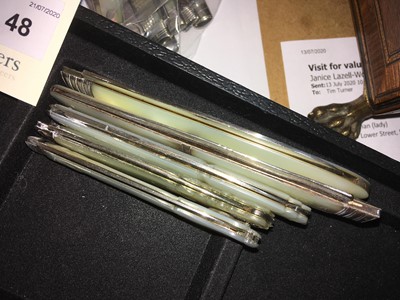 Lot 48 - Five silver and mother-of-pearl folding fruit knives