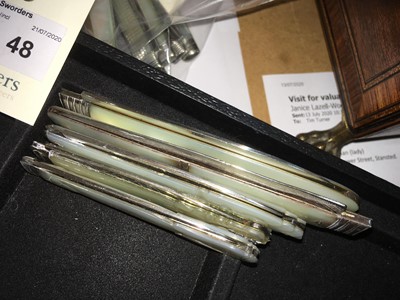 Lot 48 - Five silver and mother-of-pearl folding fruit knives