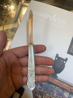 Lot 23 - Three silver and mother-of-pearl combination folding fruit knives
