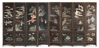 Lot 160 - A pair of Chinese four-fold screens