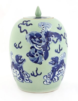 Lot 28 - A Chinese celadon jar and cover