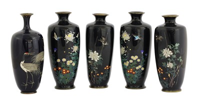 Lot 121 - A collection of five Japanese cloisonné vases