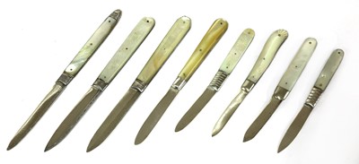 Lot 39 - Eight silver and mother-of-pearl folding fruit knives