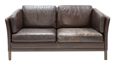 Lot 757 - A Danish brown leather two-seater settee