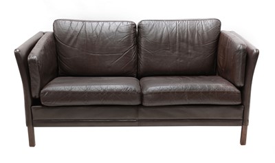 Lot 483 - A Danish black leather two-seater settee