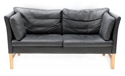 Lot 395 - A Danish black leather two seater settee